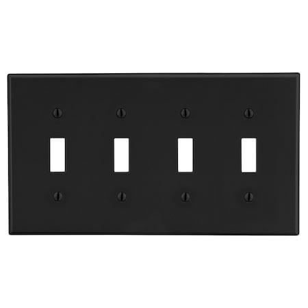 Hubbell Wiring Device-Kellems Wallplate, 4-Gang, 4) Toggle, Black P4BK